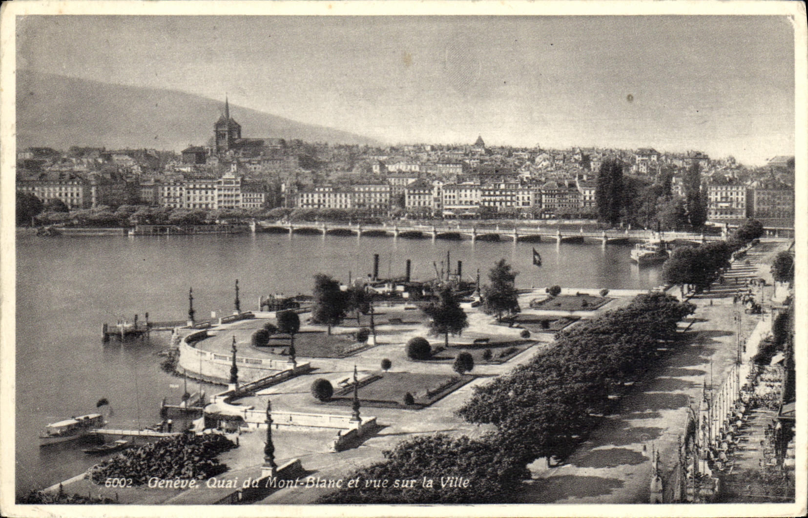 VINTAGE POSTCARD Geneva Quay of Mont Blanc and Vue On the City