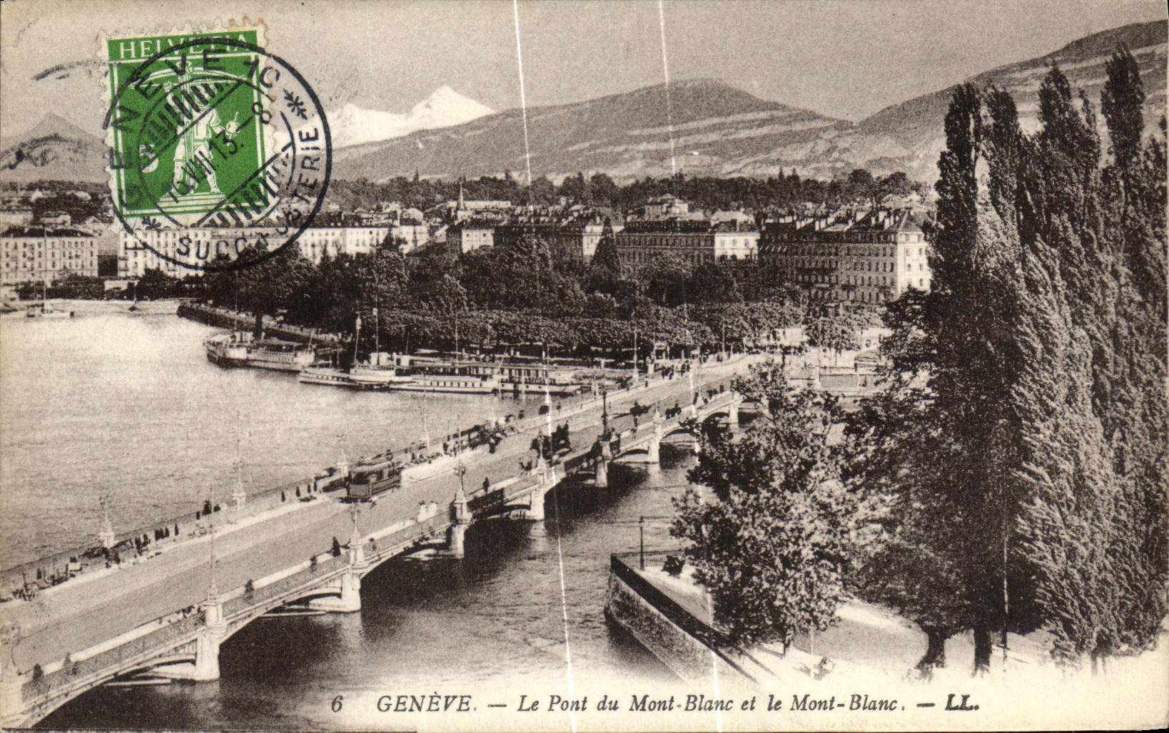 VINTAGE POSTCARD Geneva the Bridge of Mont Blanc and Mont Blanc