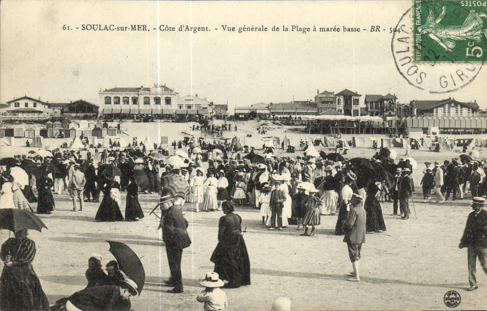 VINTAGE POSTCARD Soula on Mer Dimensions D Argent View Beach has low tide