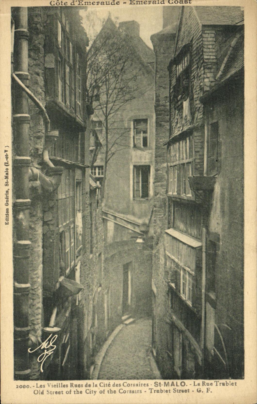 Calles viejas de la POSTAL de la VENDIMIA del ISCED de los corsarios el St Malo de Trablet de la calle