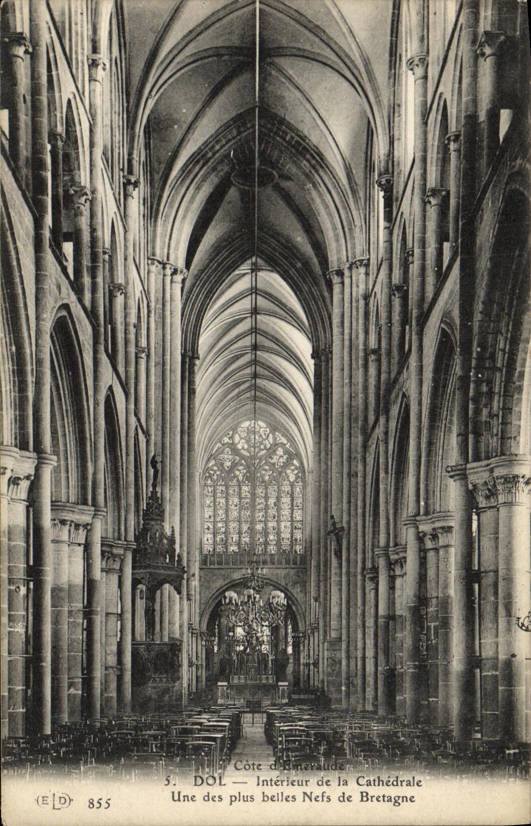 VINTAGE POSTCARD Interior Fraud of the Cathedral One of the most beautiful Naves of Brittany