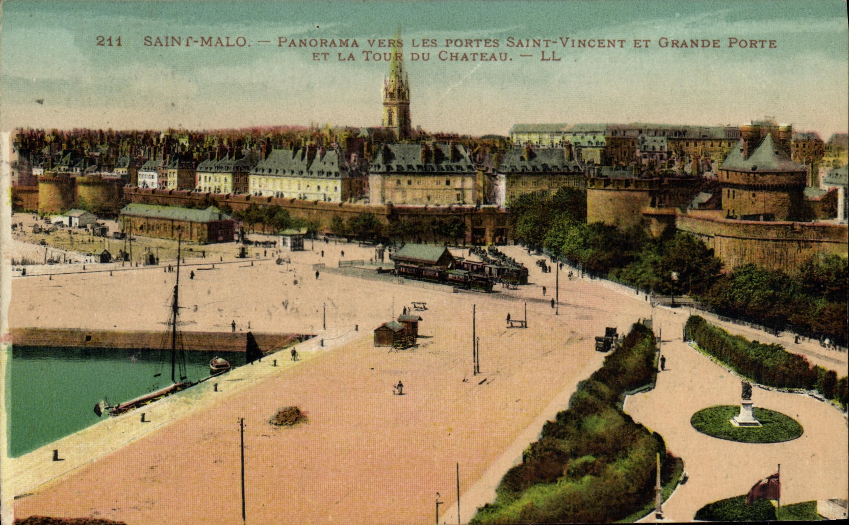 Panorama santo de Malo de la POSTAL de la VENDIMIA hacia los puertos Vincent Saint y puerta grande y la torre del castillo