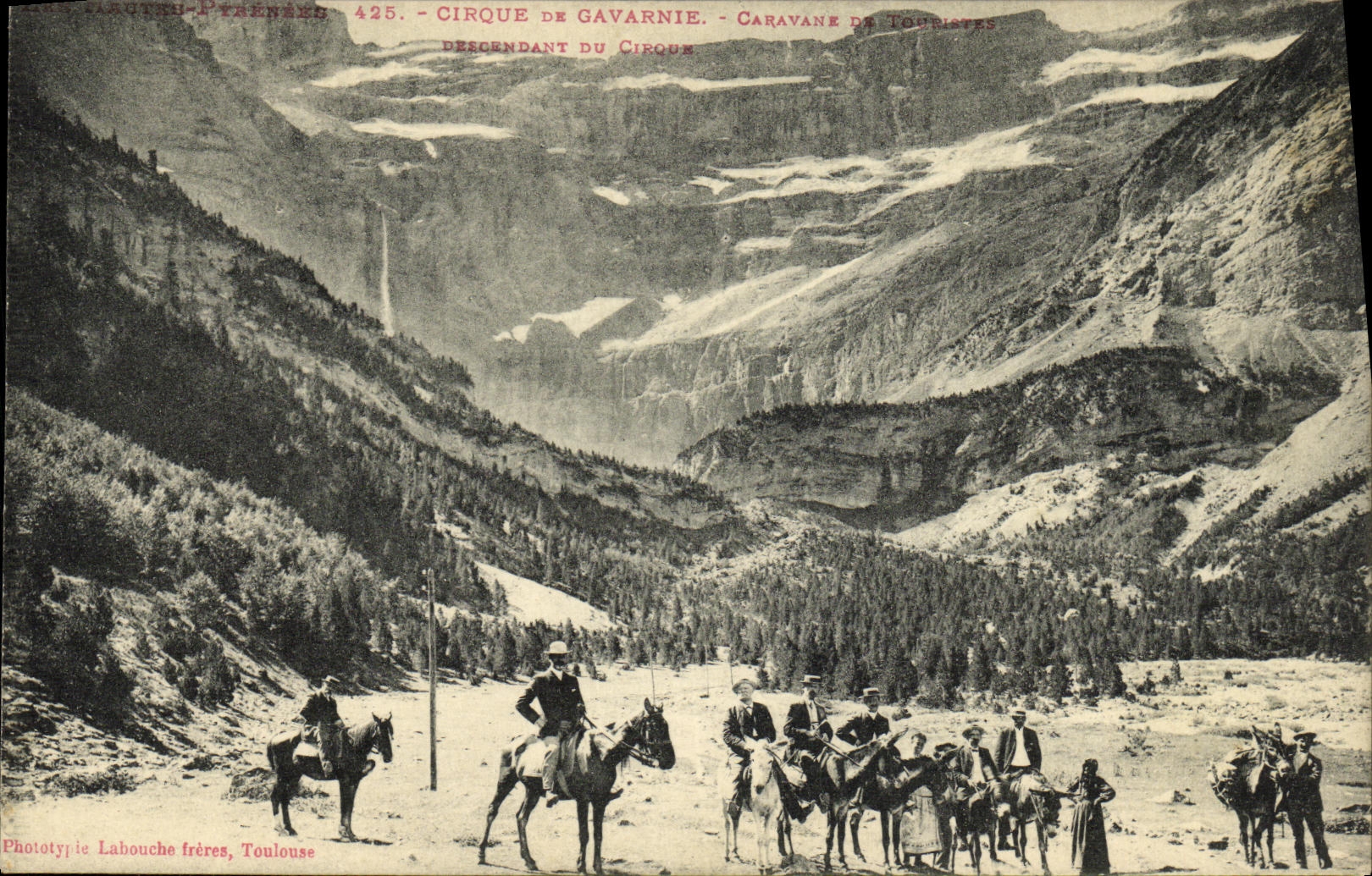 CPA Gavarnie Le cirque Caravane de touristes descendant du cirque Ane