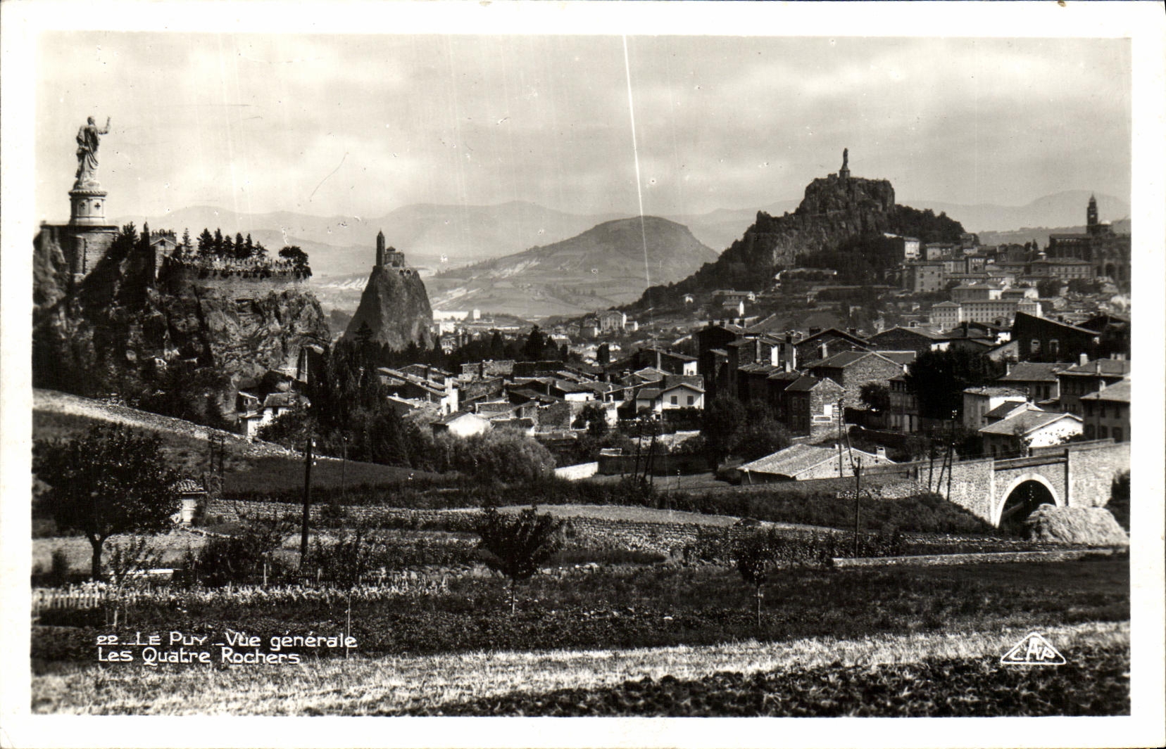 VINTAGE POSTCARD Puy In Velay View four rocks