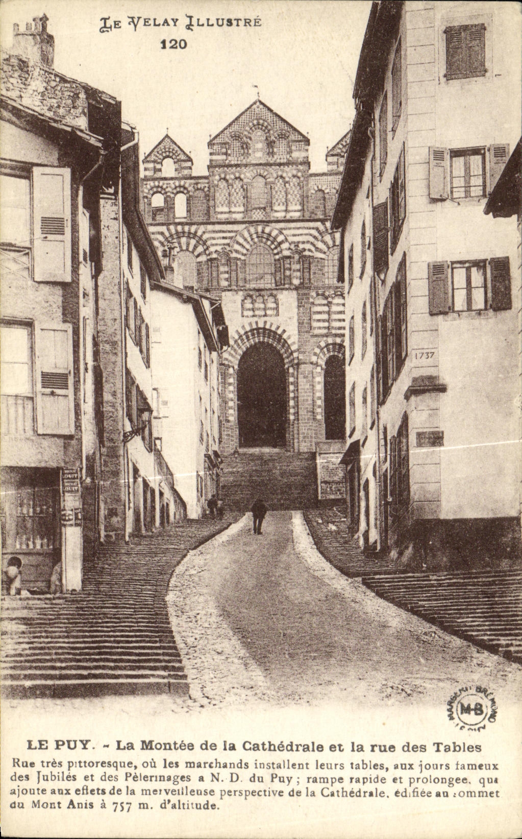 VINTAGE POSTCARD Puy Rise of the Cathedral and the Street of the Tables