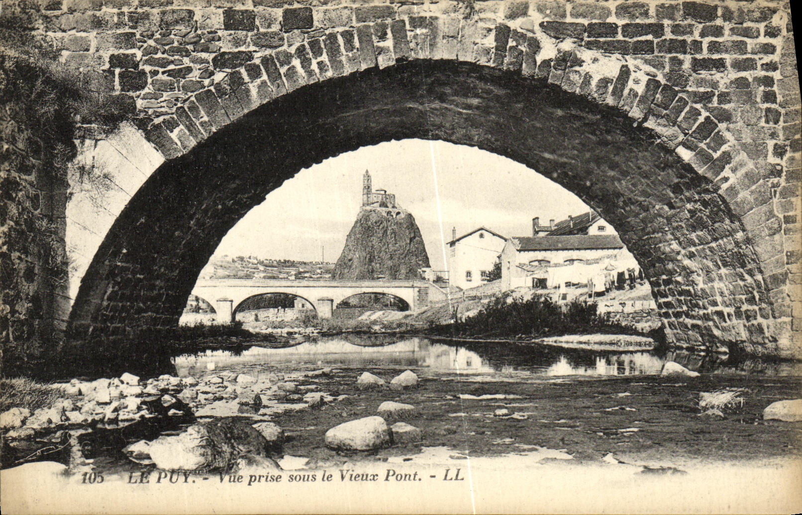 VINTAGE POSTCARD Puy Seen from Under the Old Bridge