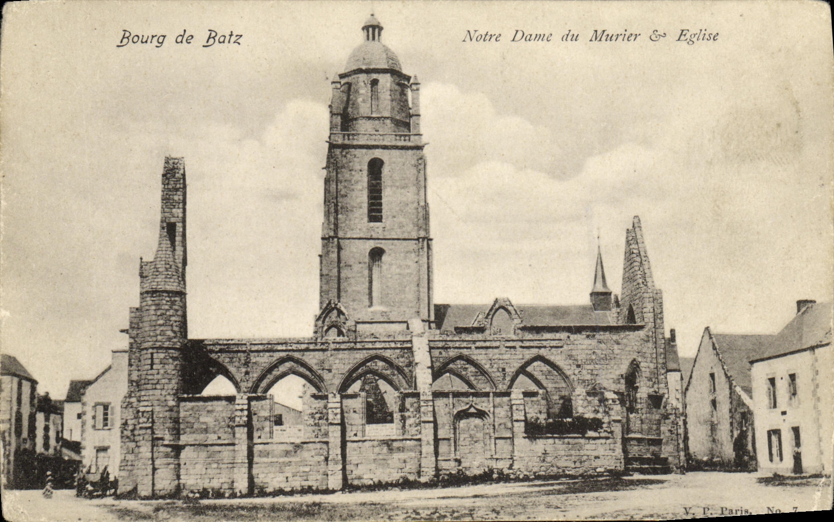 VINTAGE POSTCARD Borough De Batz Notre Dame of the Mulberry tree and Church