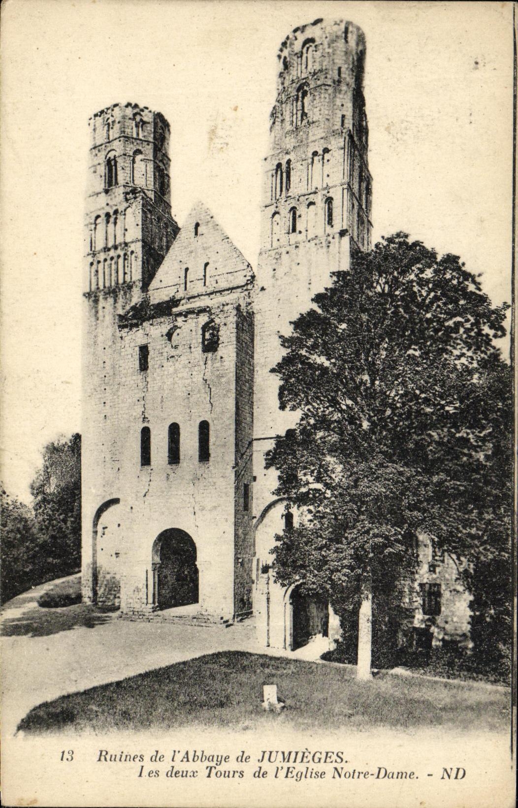 VINTAGE POSTCARD Jumieges Ruins of L Abbey Both Tours of L Church