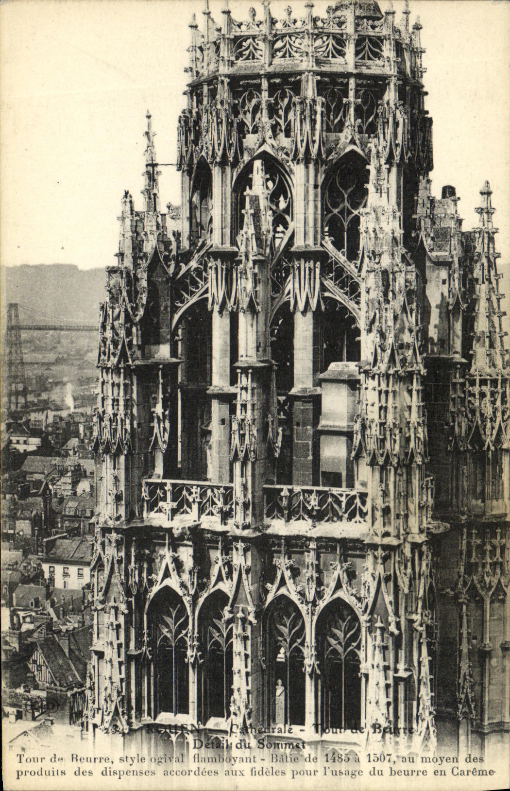 VINTAGE POSTCARD Rouen Cathedral Tower of butter Detail of the top