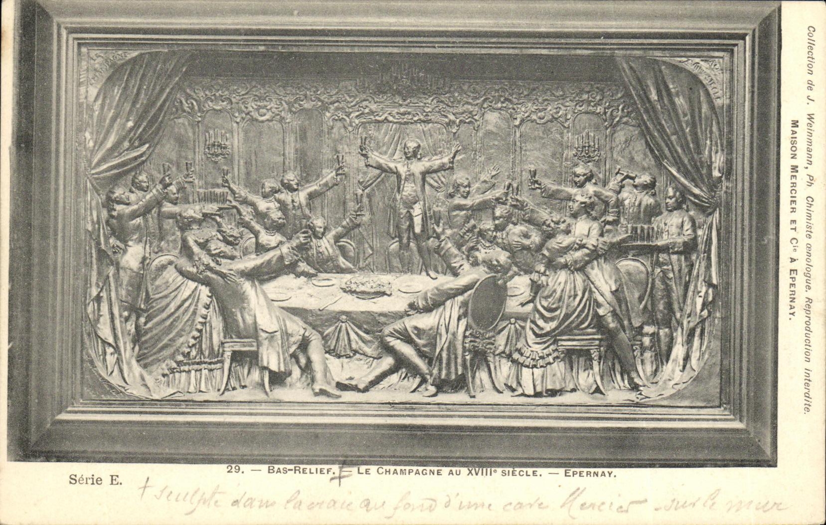 VINTAGE POSTCARD Low Relief the Champagne in 18th Epernay