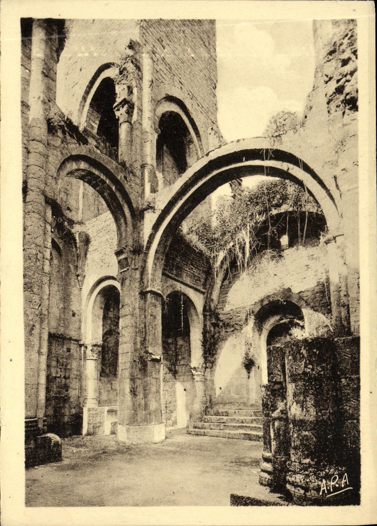 VINTAGE POSTCARD Valley of Cete Marclhac Abbey church and Ruins of L abbey church
