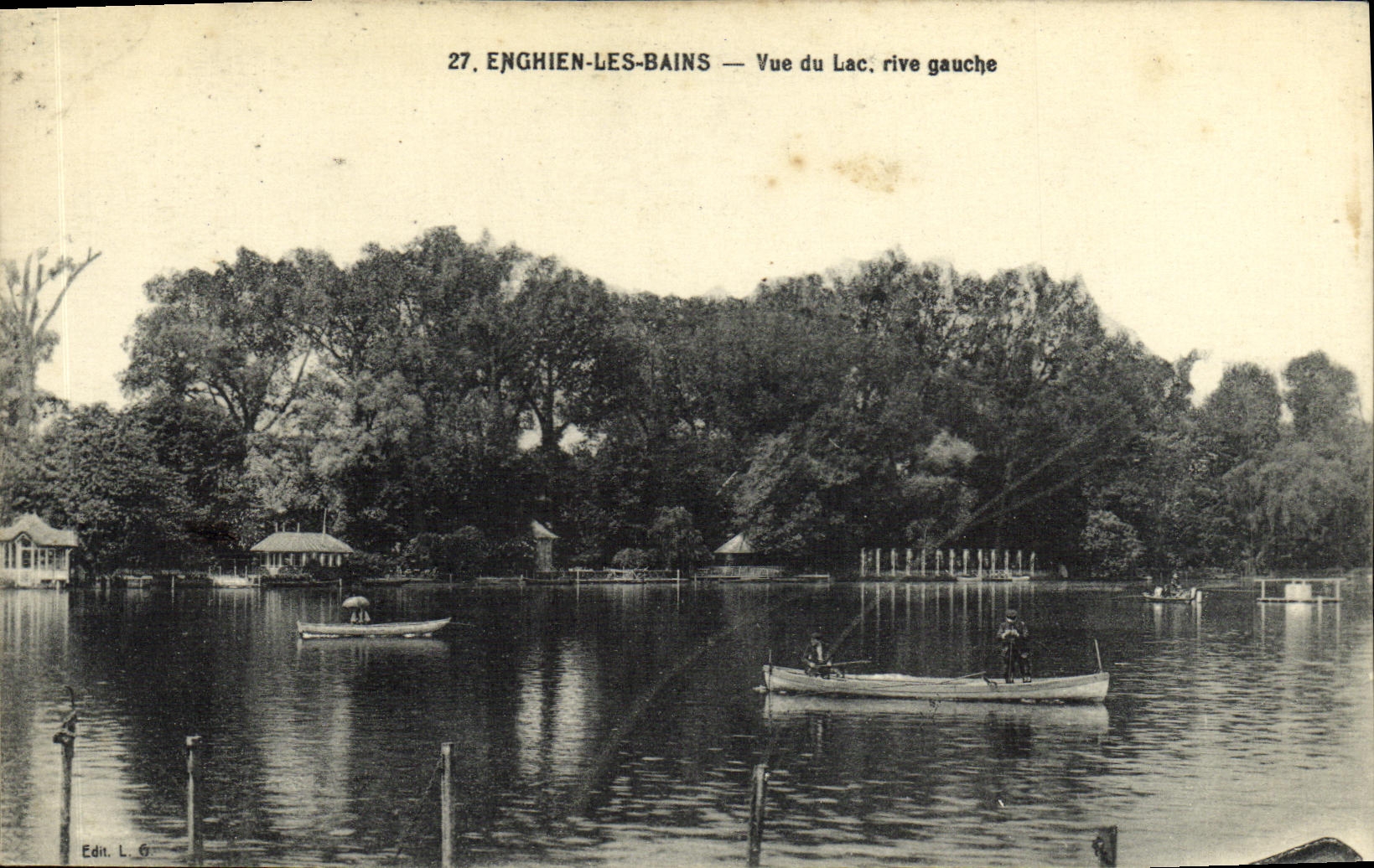 POSTAL Enghien de la VENDIMIA les Bains visto del banco izquierdo del lago