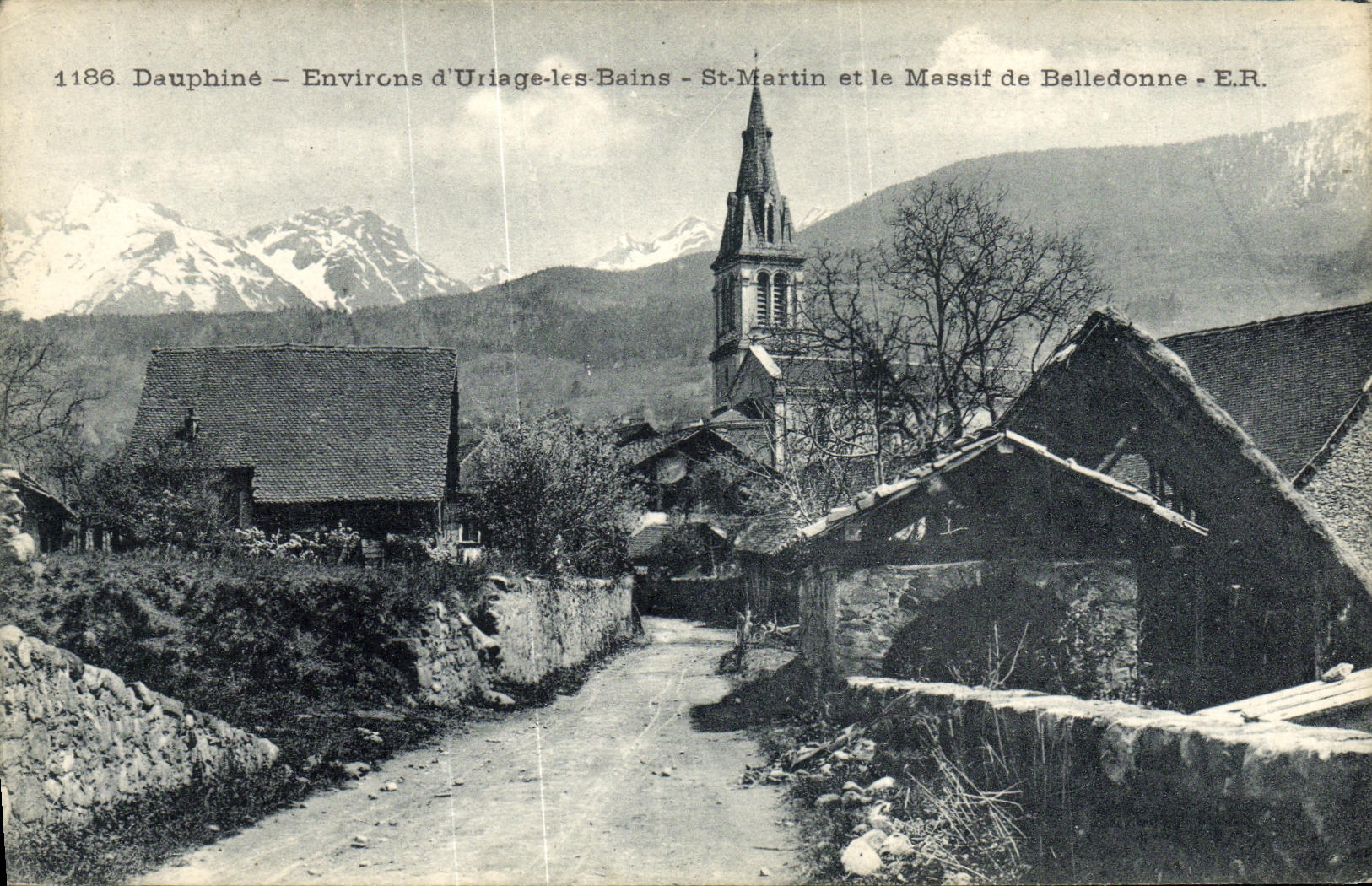 VINTAGE POSTCARD Surroundings D Uriage les Bains St Martin and Solid mass of Belledonne