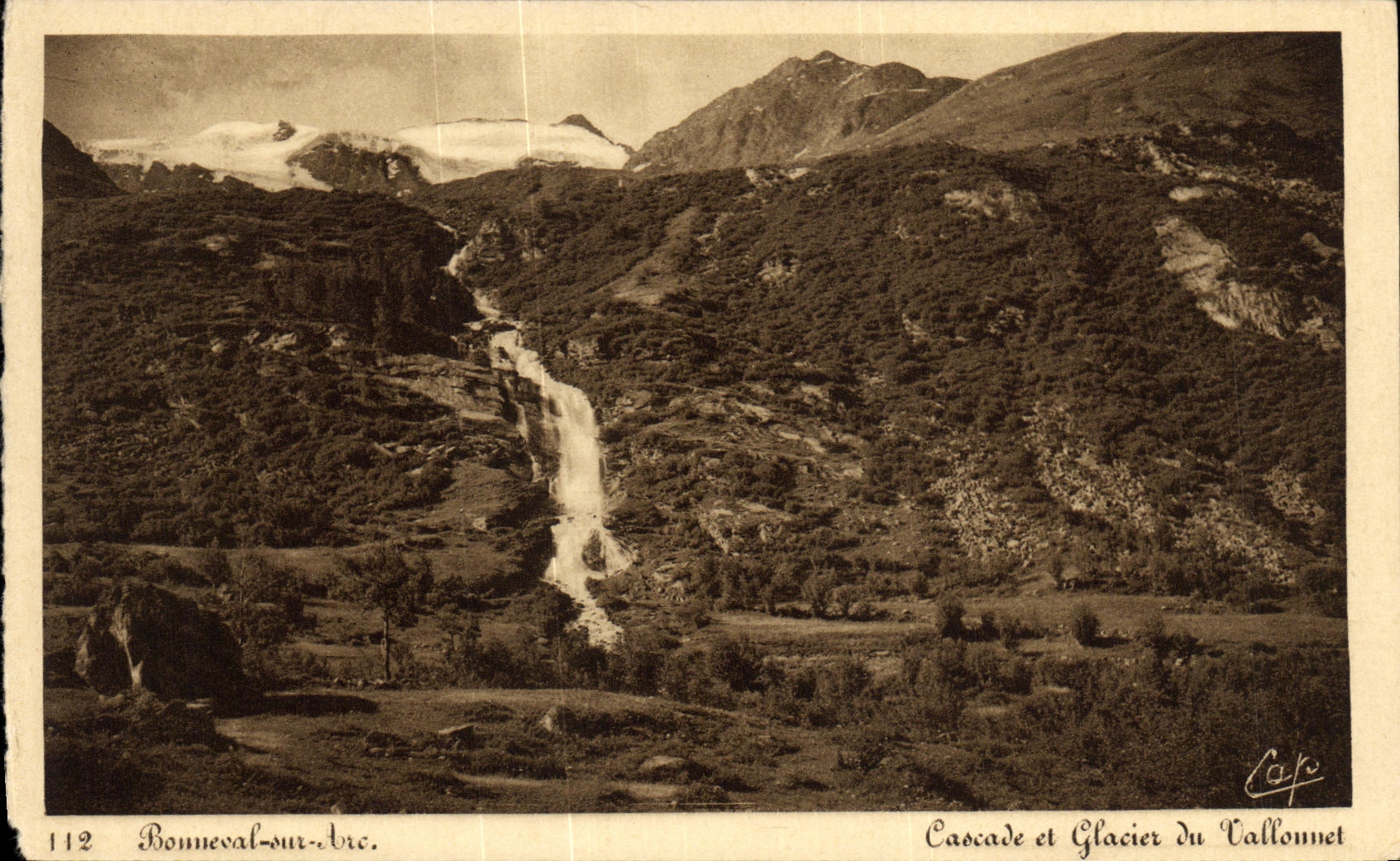 VINTAGE POSTCARD Bonneval on Arc Cascades and glacier of Vallonnet