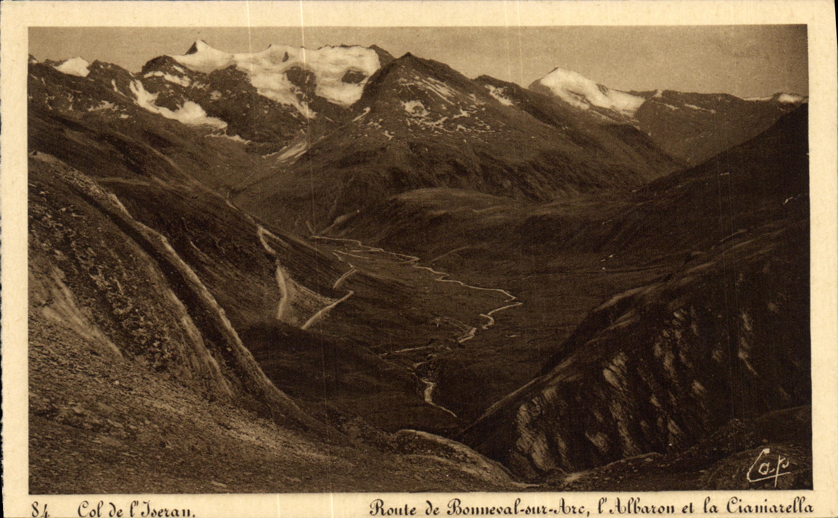 VINTAGE POSTCARD Collar of L Iseran Road of Bonneval on Arc L Albaron and Ciamiarella