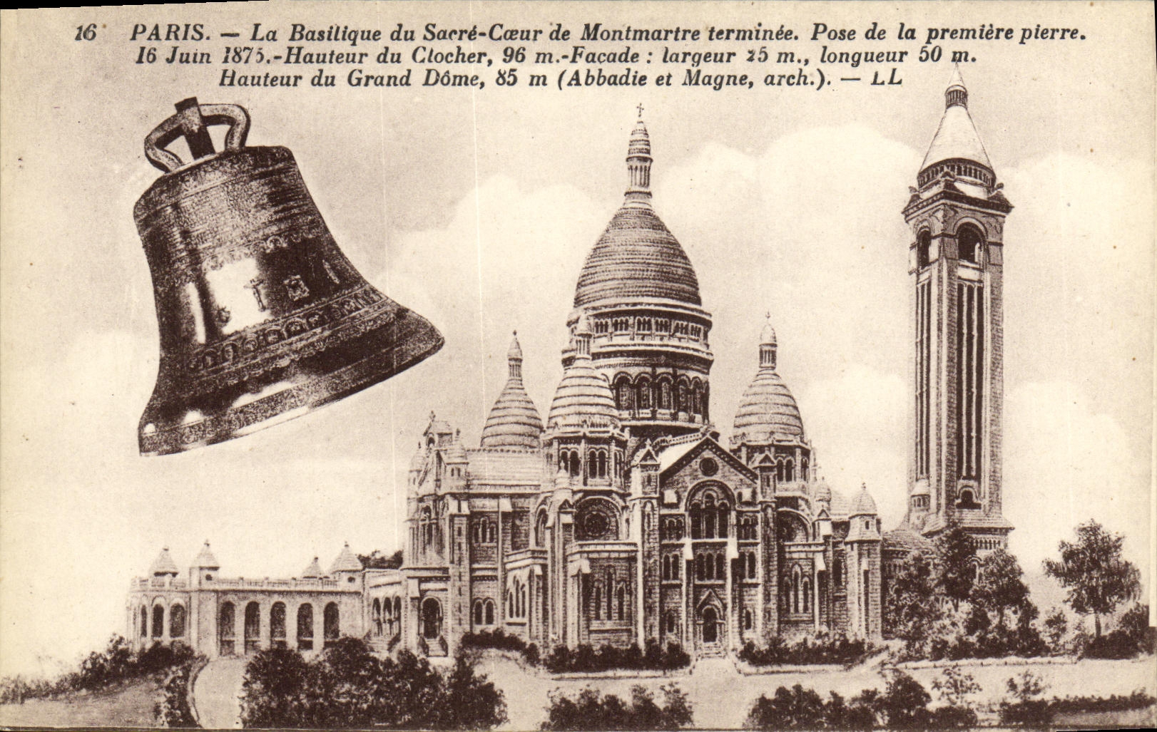 VINTAGE POSTCARD Paris the Basilica of the Sacring of Montmartre Bell