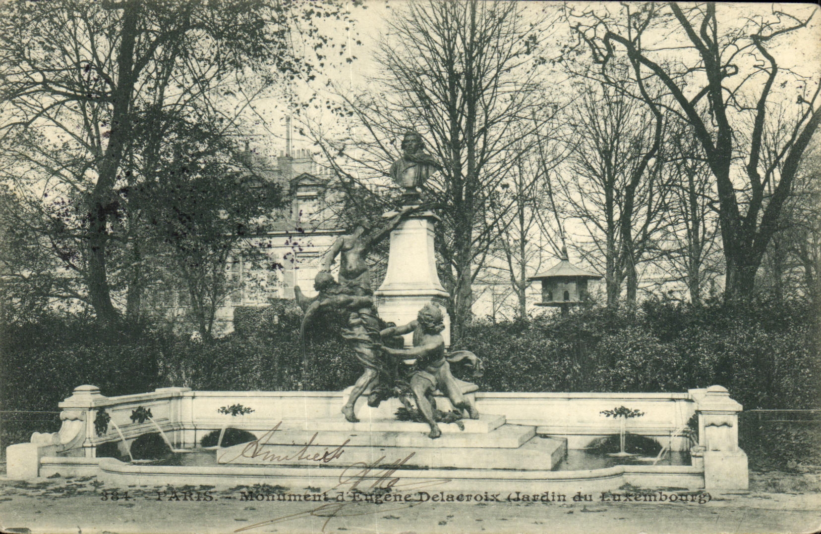 VINTAGE POSTCARD Paris Monument D Eugene Delacroix Garden of Luxembourg