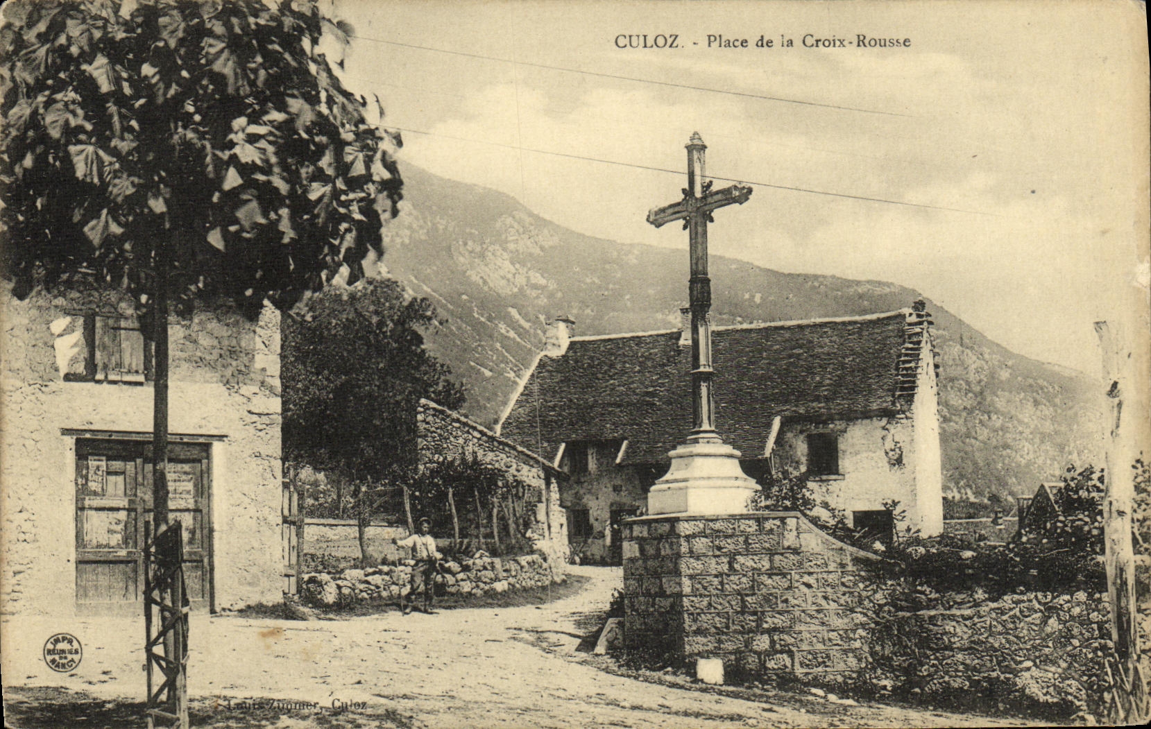 VINTAGE POSTCARD Culoz Places Russet red Cross