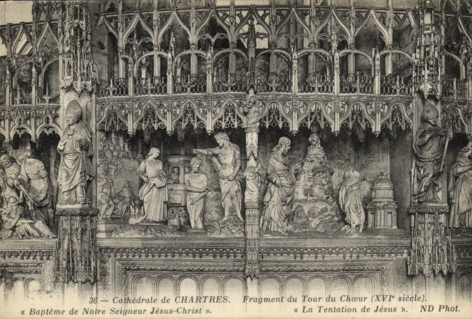 CPA Chartres La Cathedrale Fragment du tour du choeur Bapteme de Notre Seigneur Jesus Christ la tentation de Jesus 