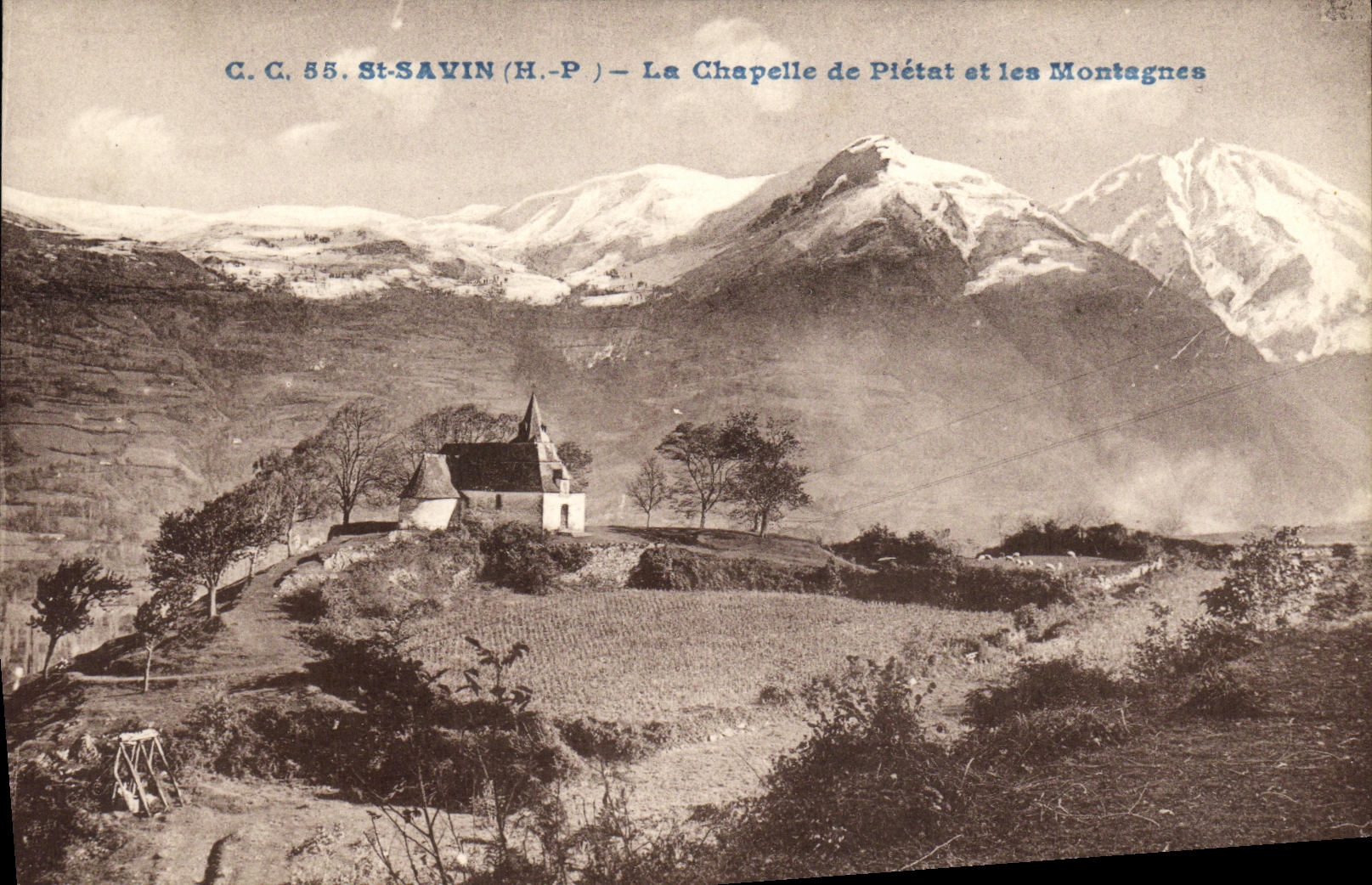VINTAGE POSTCARD St Savin La Chapelle of Pletat and Mountains