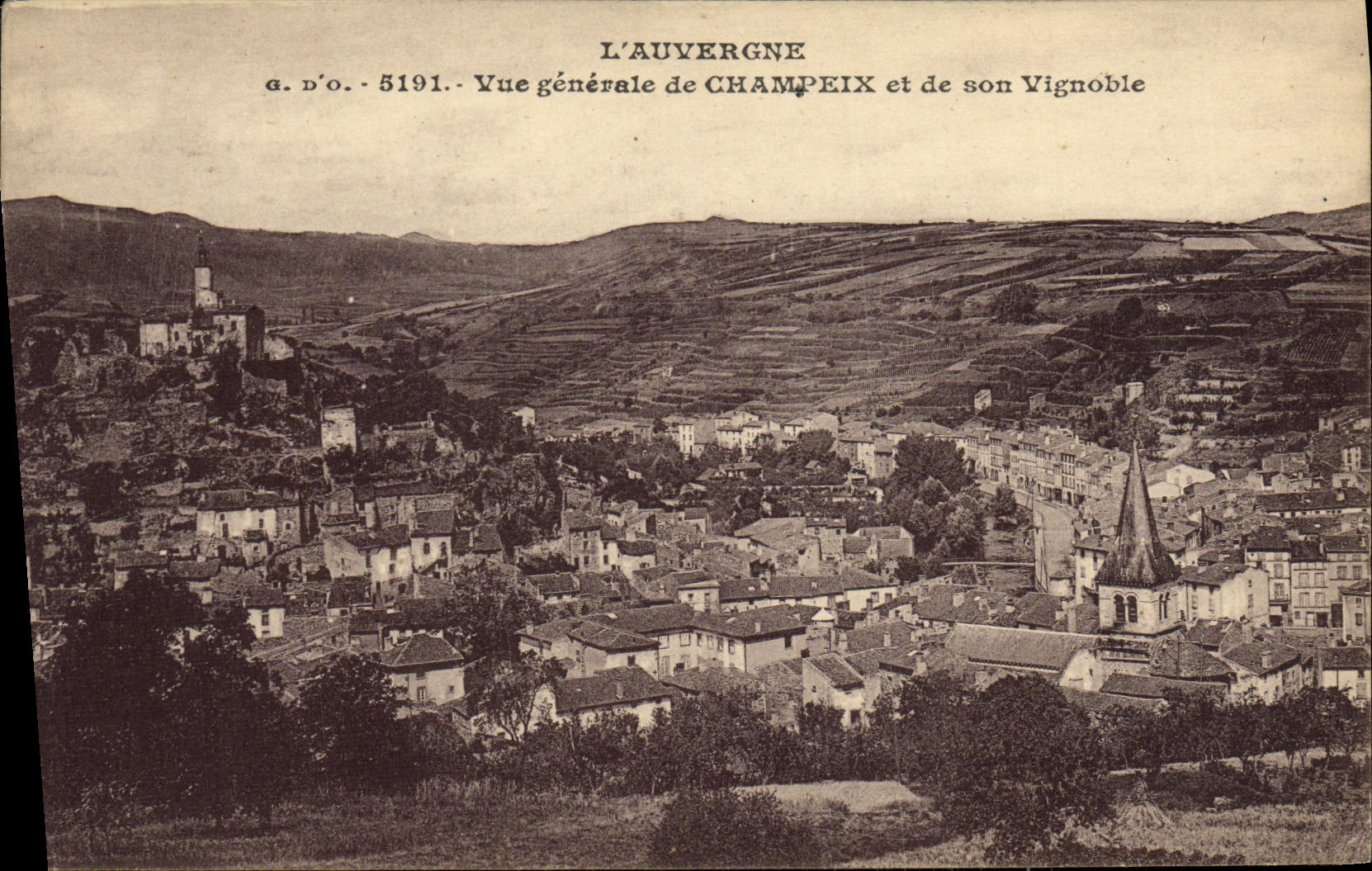 VINTAGE POSTCARD L Auvergne View of Champeix and Its Vineyard