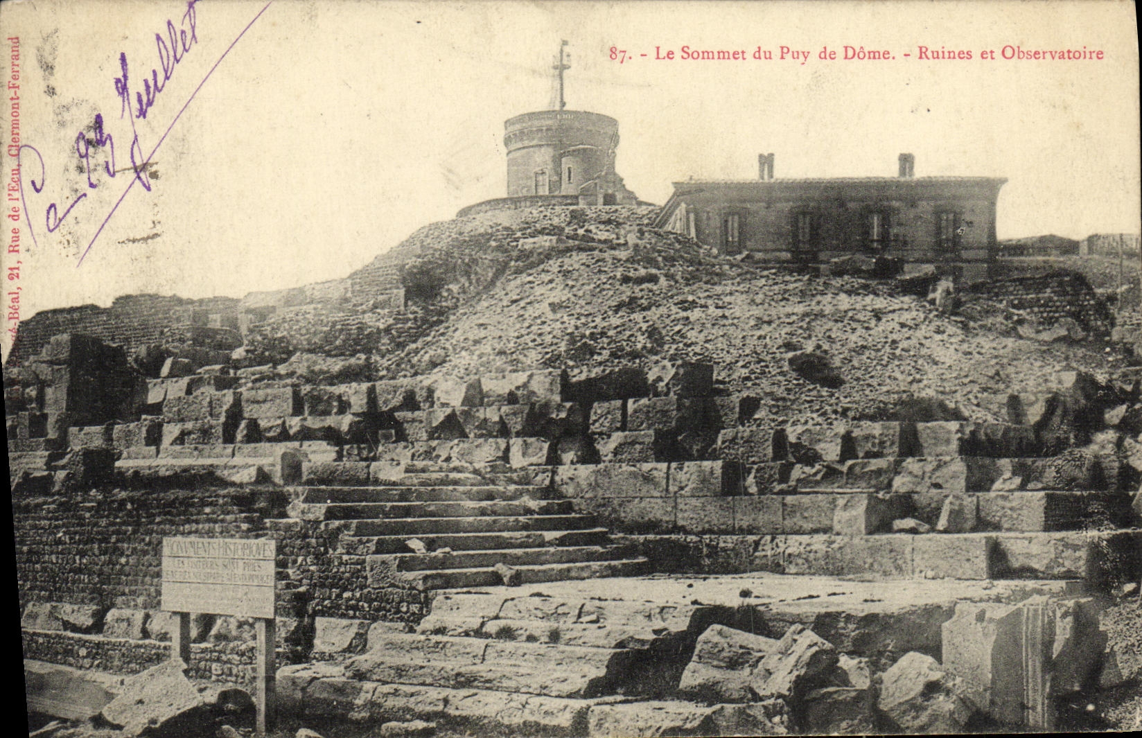 VINTAGE POSTCARD L Auvergne the Summit of Puy de Dome Ruins and Observatory