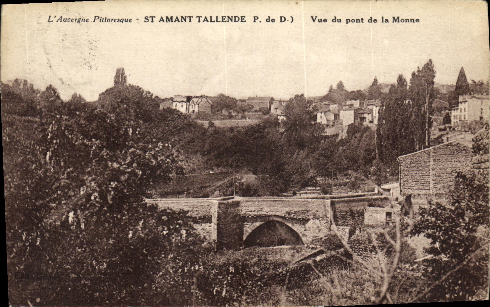 VINTAGE POSTCARD L Auvergne St Tallende Lover Seen of the Bridge of Monne