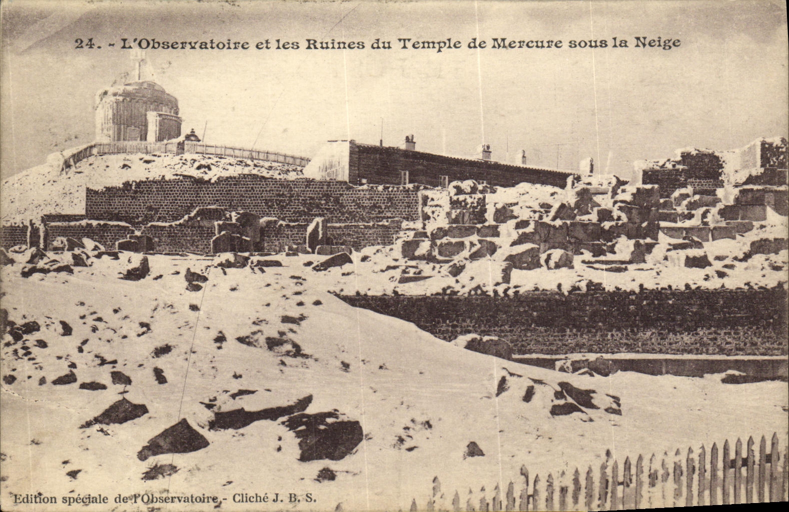 VINTAGE POSTCARD L Auvergne L Observatory and Ruins of the Mercury Temple Under Snow