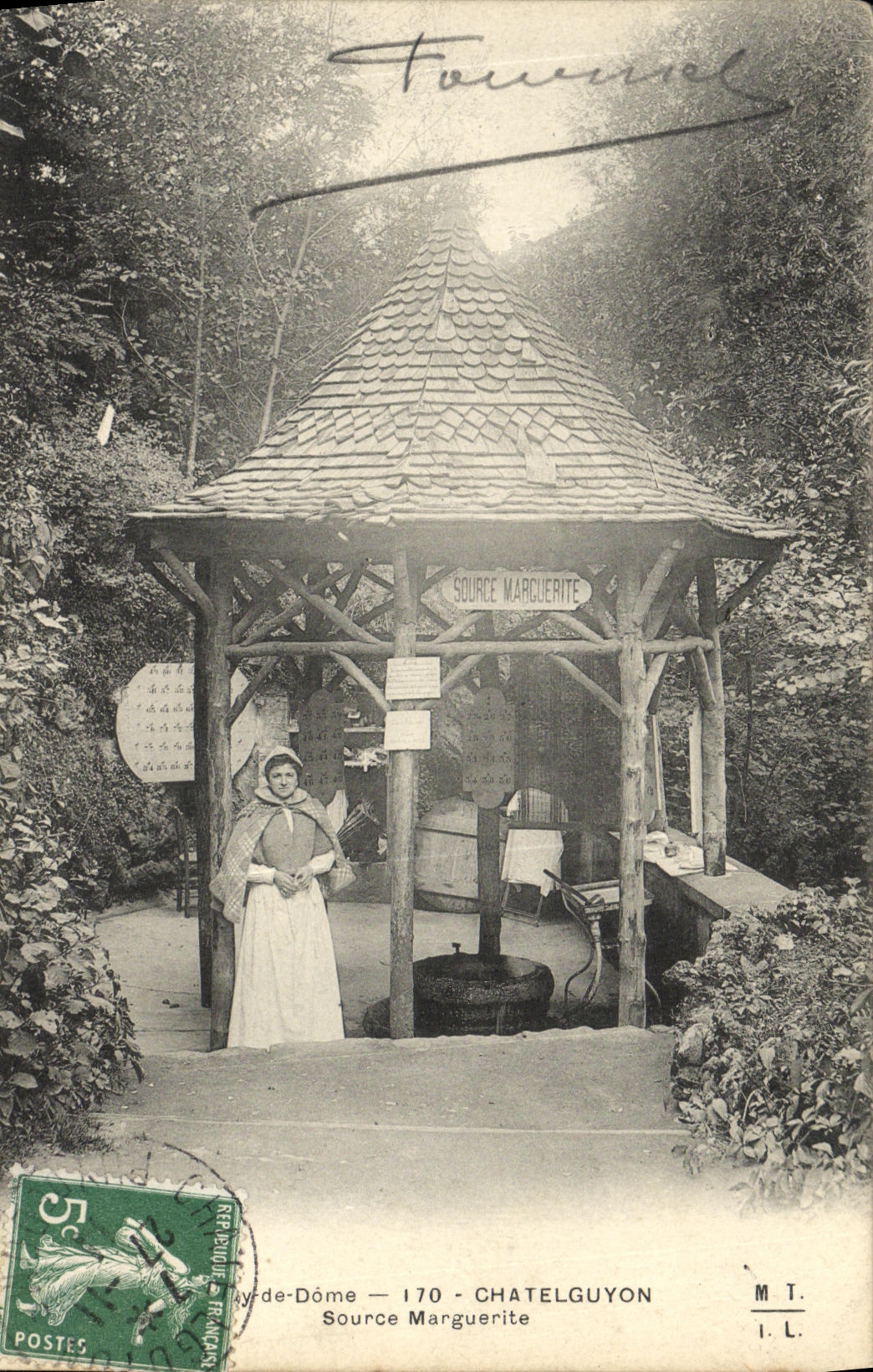 POSTAL L fuente de la VENDIMIA de la margarita de Auvergne Puy de Dome Chatelguyon