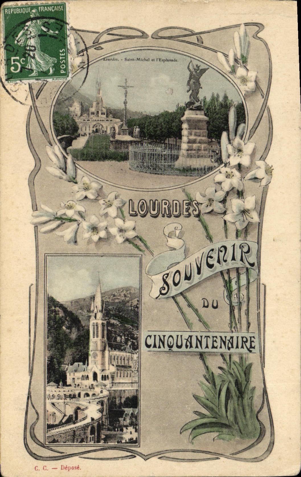 CPA Lourdes Souvenir du cinquantenaire