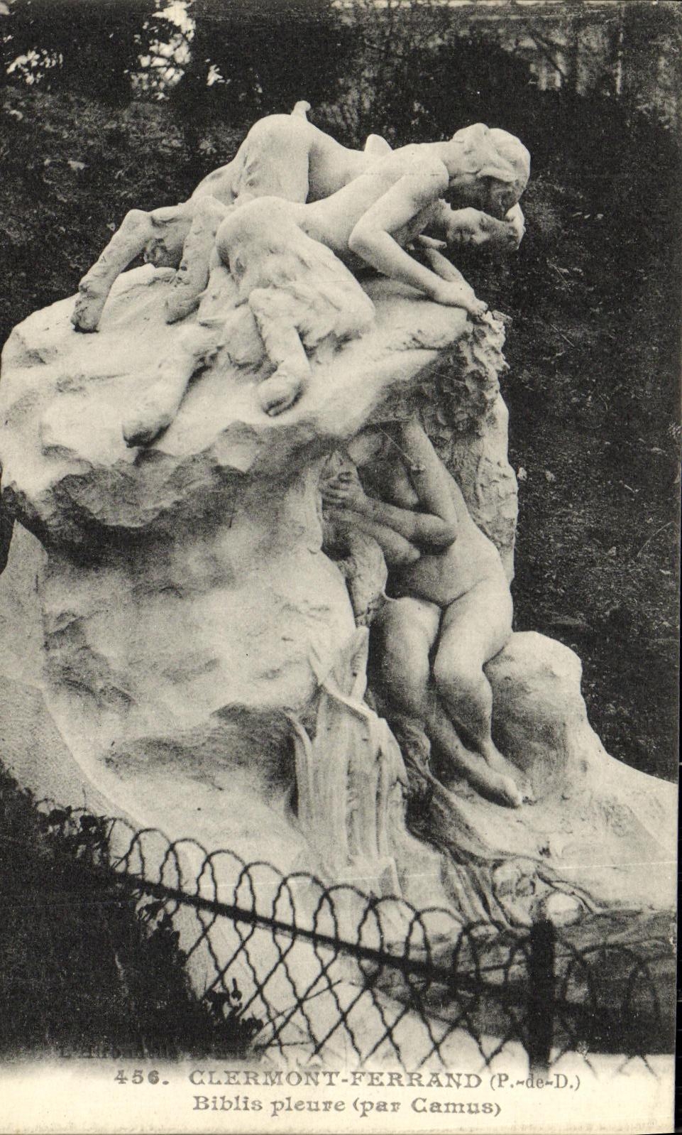 La POSTAL Clermont Ferrand Biblis de la VENDIMIA grita por Camus