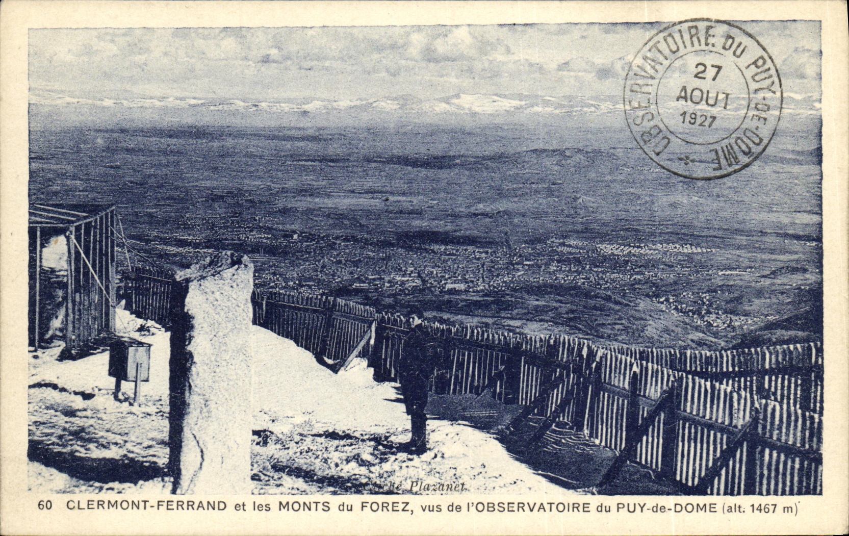 POSTAL Clermont Ferrand de la VENDIMIA y los montajes de L visto taladro observatorio de Puy de Dome
