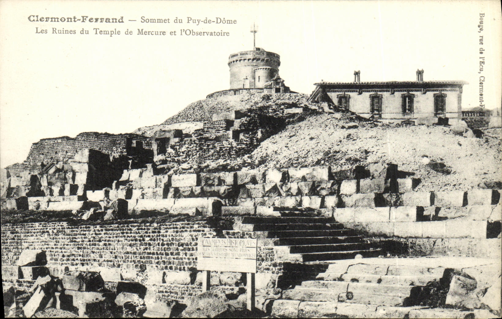 Cumbre de Clermont Ferrand de la POSTAL de la VENDIMIA de las ruinas de Puy de Dome del templo y del L observatorio del Mercury