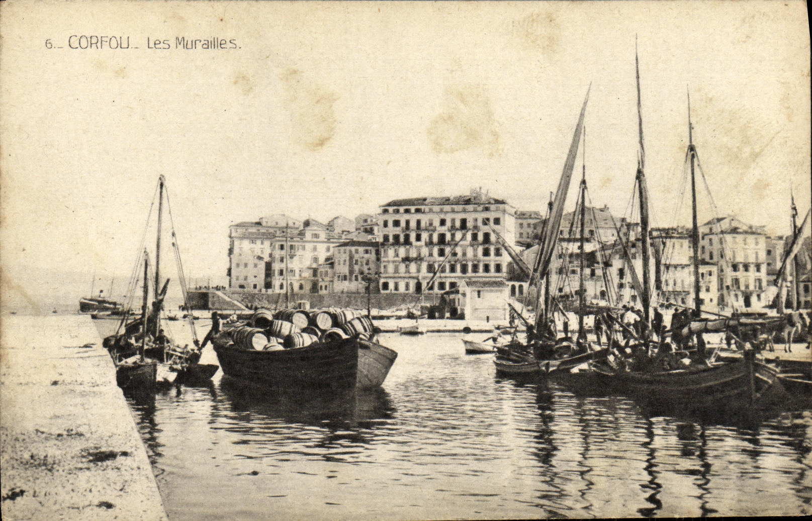 POSTAL Corfou de la VENDIMIA los barcos de Grecia de las paredes