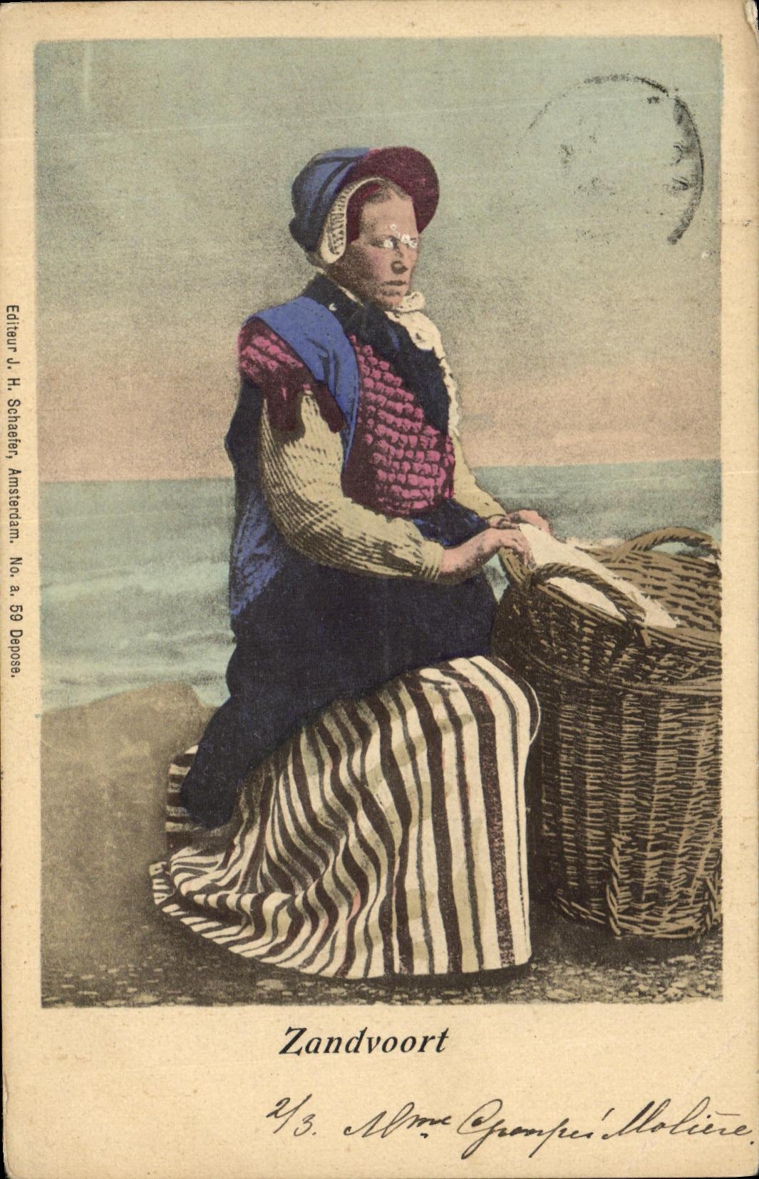 Folklore de la mujer de Zandvoort de la POSTAL de la VENDIMIA