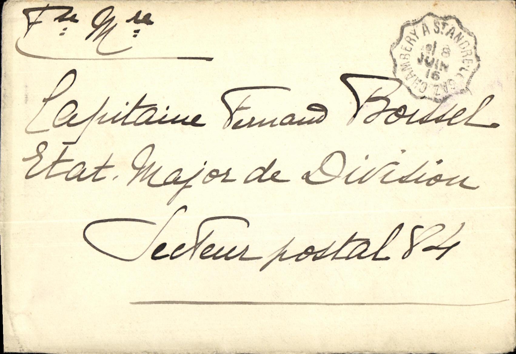 Lettre Chambery a St Andre en franchise militaire Capitaine Fernand Boissel 1916