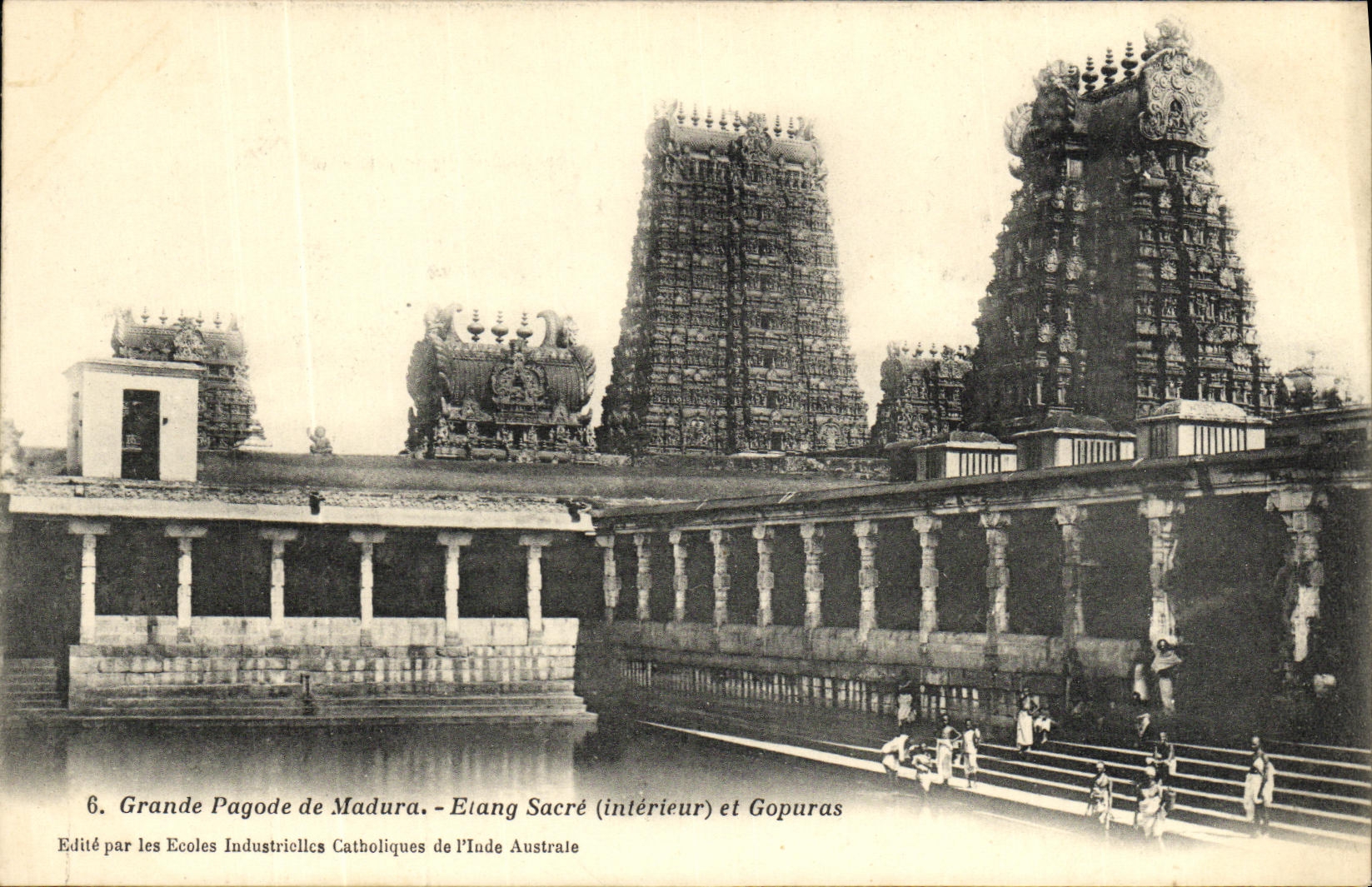 VINTAGE POSTCARD Large Pagoda of Madura Scare Pond and Gopuras