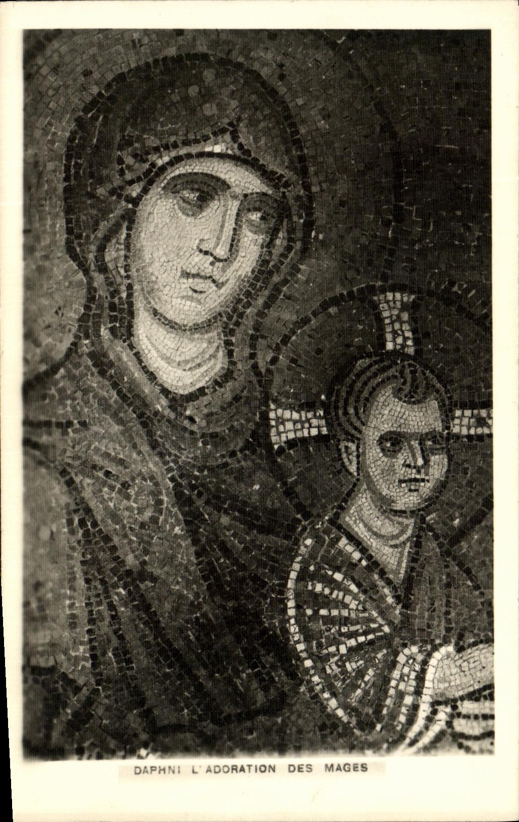 VINTAGE POSTCARD Daphni L Worship of the Magi