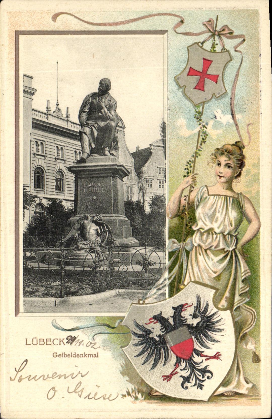 VINTAGE POSTCARD Lubeck Gelbeldenkmal Lubeck Eagle