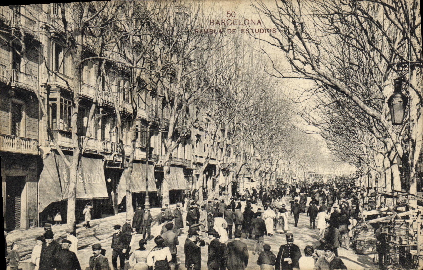 VINTAGE POSTCARD Barcelona Rambua de Estudios