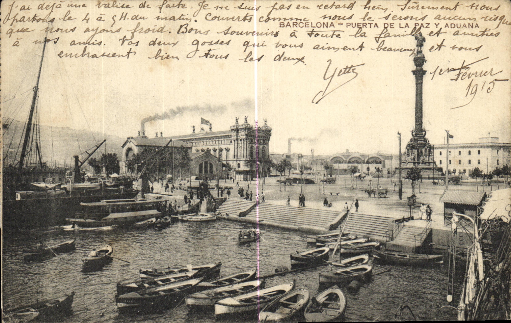 VINTAGE POSTCARD Barcelona Puerta of Paz there Aduania