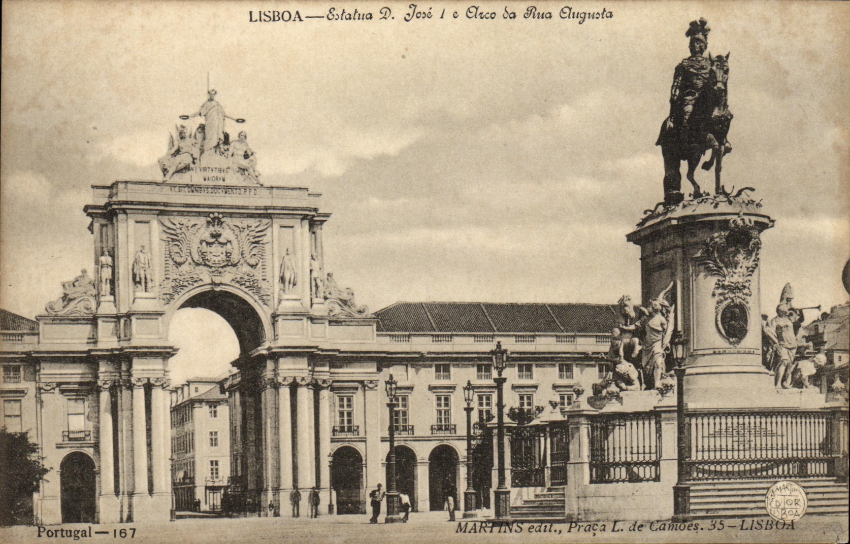 CPA Lisboa Estatua D Jose Arc da Rua Augusta