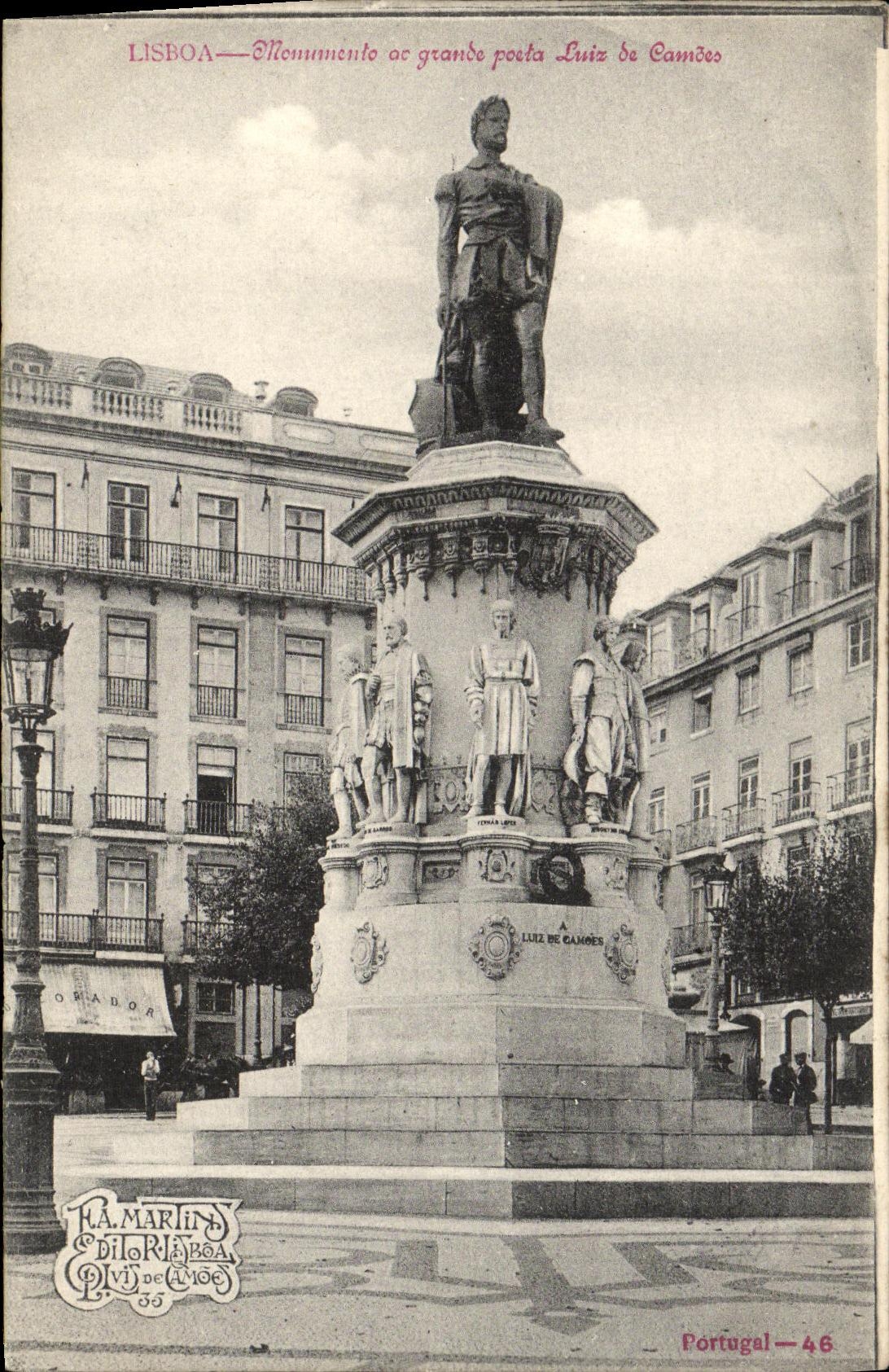 VINTAGE POSTCARD Lisboa Monument or Large Posla Luiz de Cameo