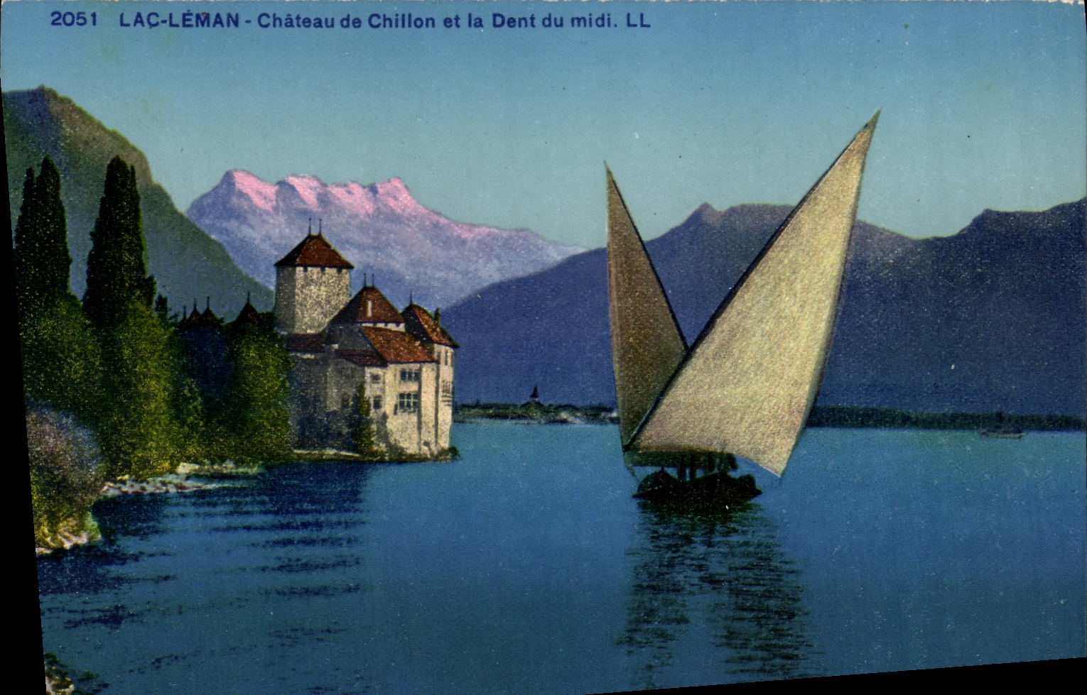 VINTAGE POSTCARD Lake Leman Castle of Chillon and Dent du midi