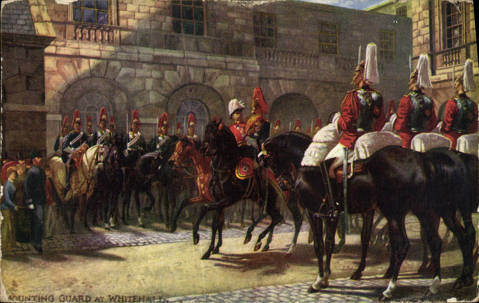 VINTAGE POSTCARD London Mounting Guard Militaria