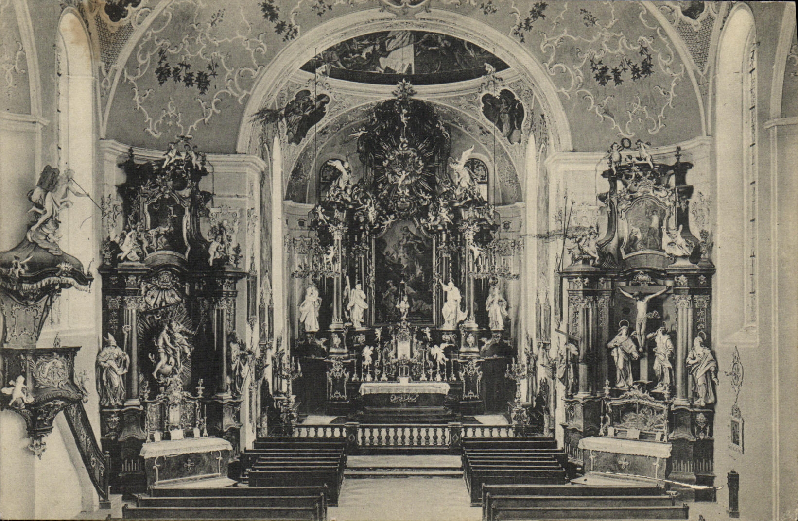 VINTAGE POSTCARD Oberammergau Innres der Kirche