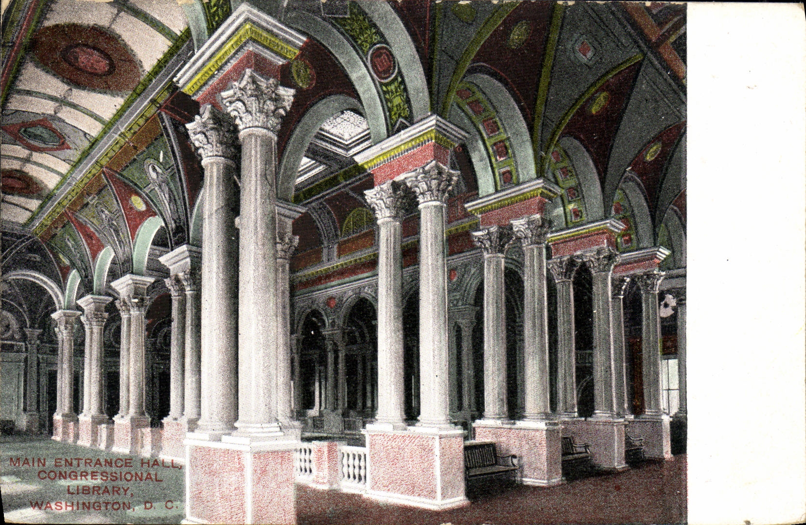 VINTAGE POSTCARD Hand Fan in Hall Congressional Libbary Washington