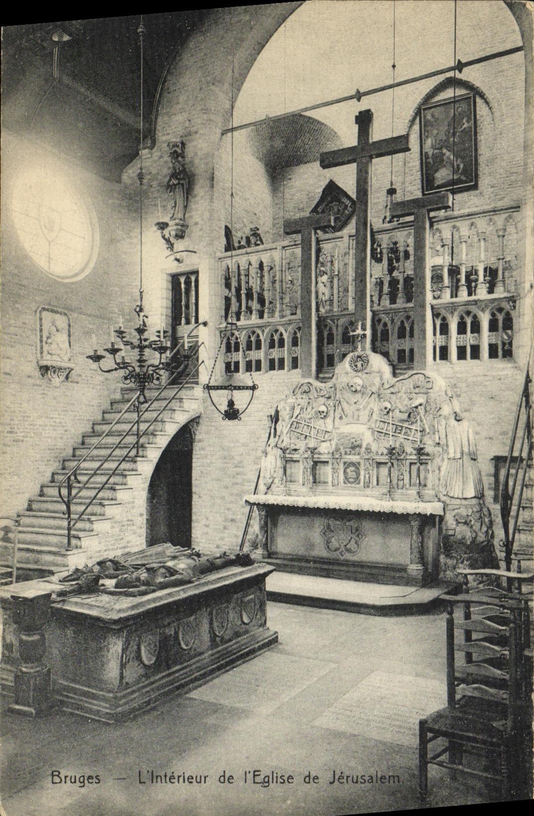 VINTAGE POSTCARD Bruges L Interior of L Church of Jerusalem