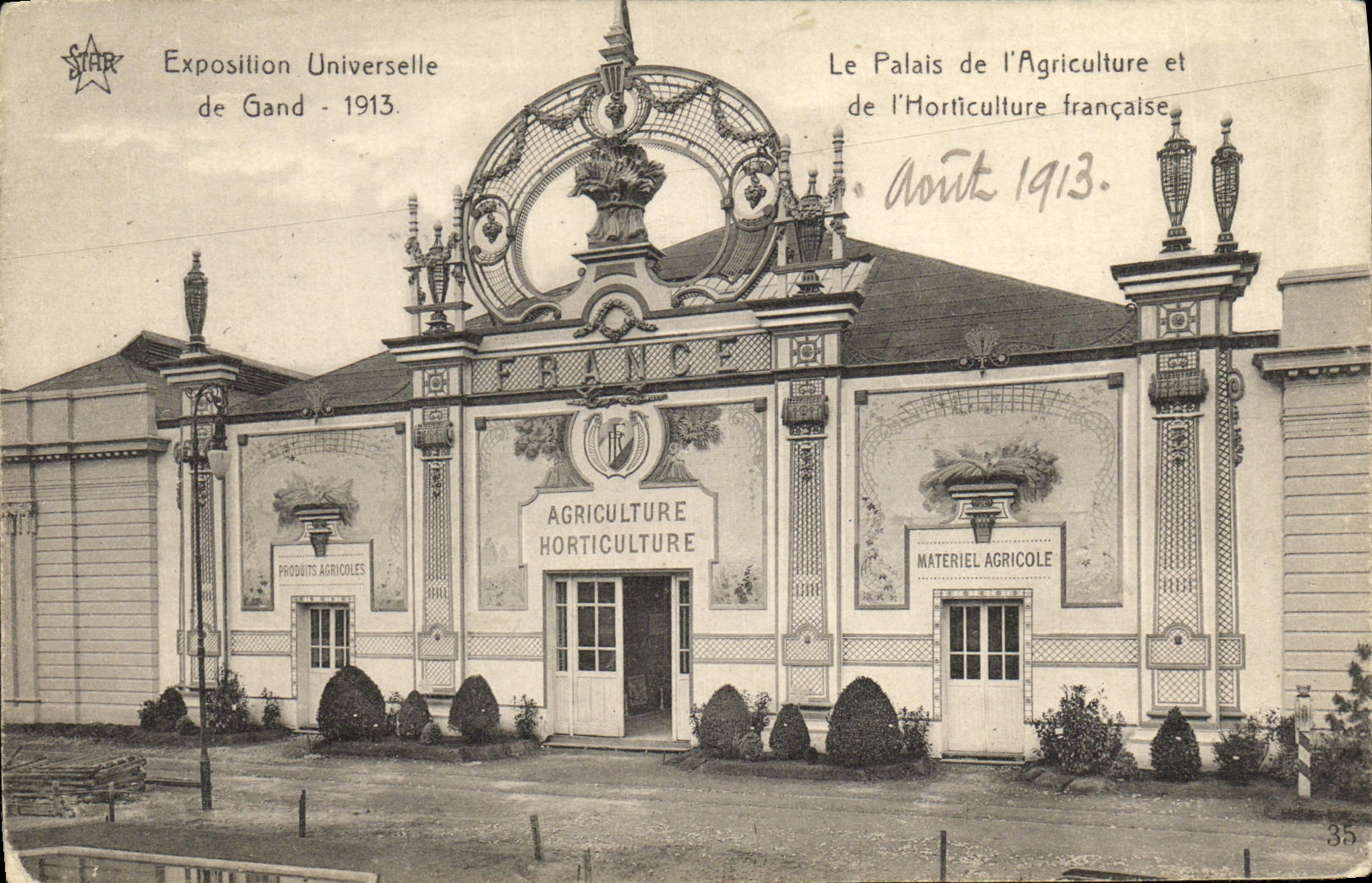 Feria de mundo de la POSTAL de la VENDIMIA de Gante 1913 el paladar de L agricultura y horticultura francesa