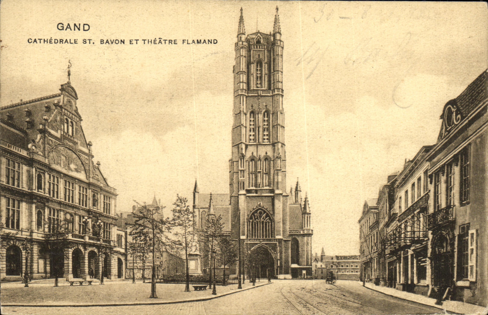 VINTAGE POSTCARD Ghent Cathedral St Bavon and Flemish Theater